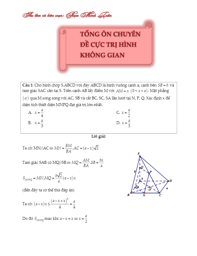 Tổng ôn chuyên đề cực trị hình học không gian - Phạm Minh Tuấn